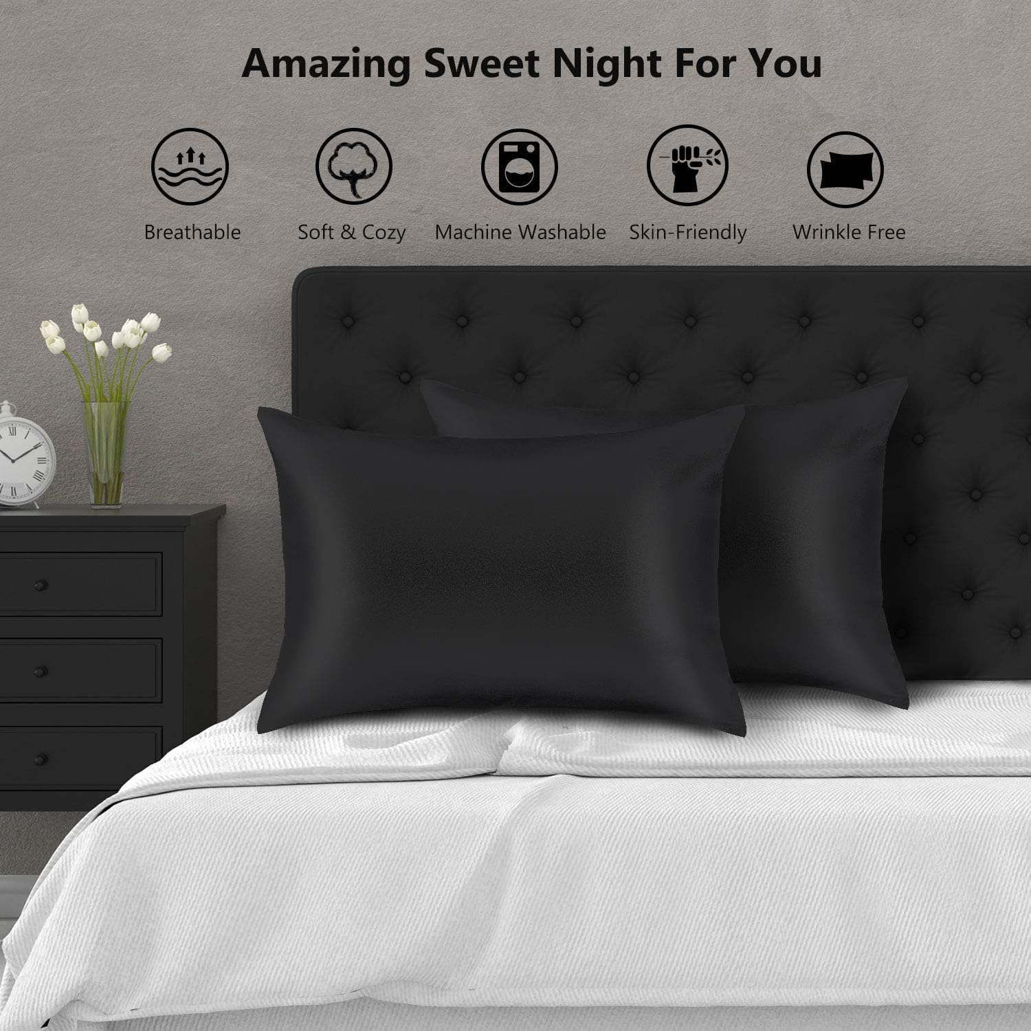 ZAMAT Silky Satin Pillowcases Set of 2, Luxury Soft Pillow Case for Hair and Skin, Wrinkle, Fade Resistant, Pillow Cover with Envelope Closure: Kitchen & Dining