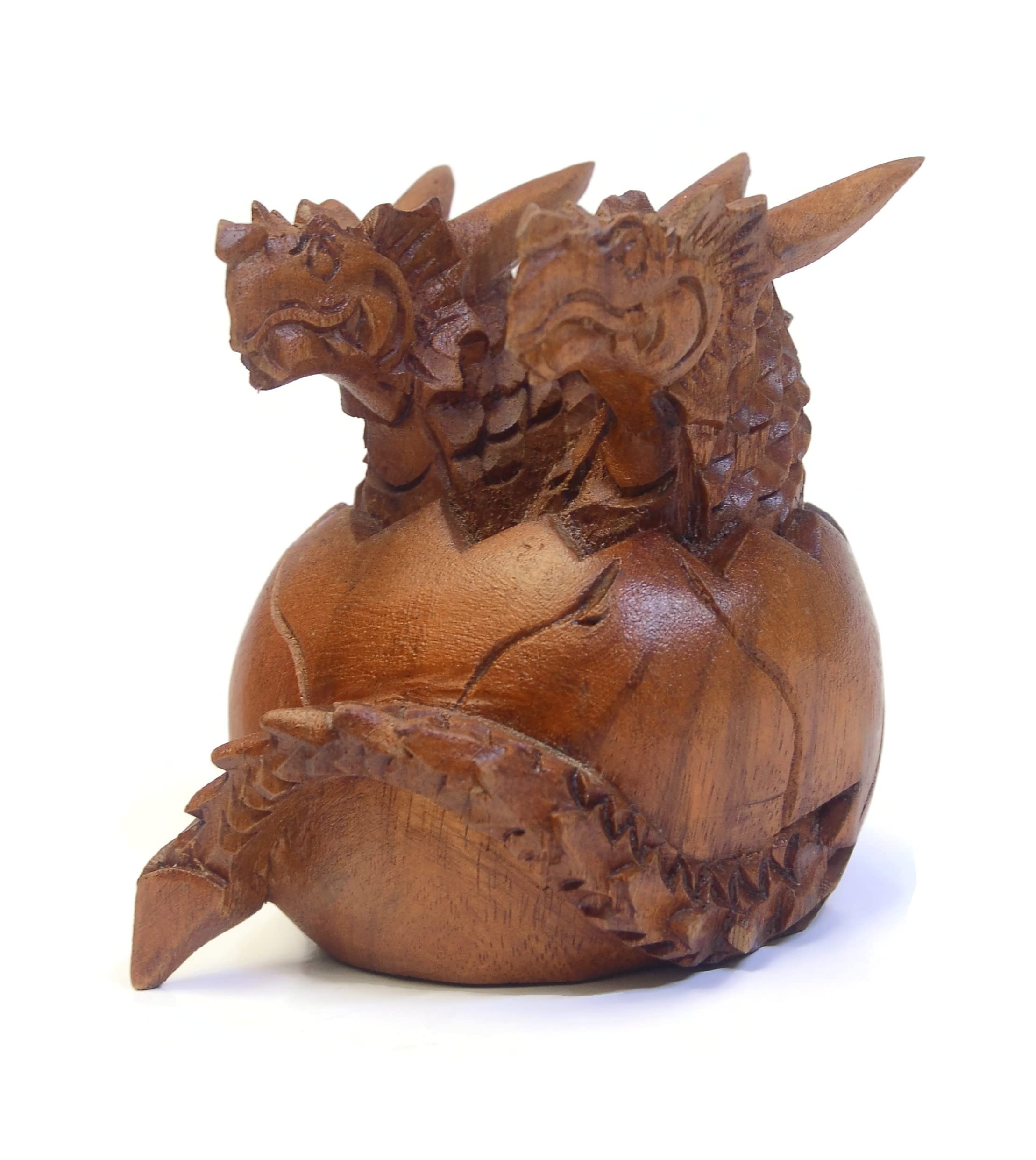 Brave Wings Two Headed Dragon Egg ~ Wooden Sculpture Gift for Christmas & Birthdays ~ 4129