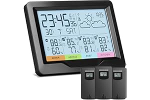 KALEVOL Weather Station Wireless Indoor Outdoor with 3 Sensors, Indoor Outdoor Thermometer with Digital Atomic Clock & Dual Alarm, Temperature Humidity Monitor and Barometer with Backlight for Forecast