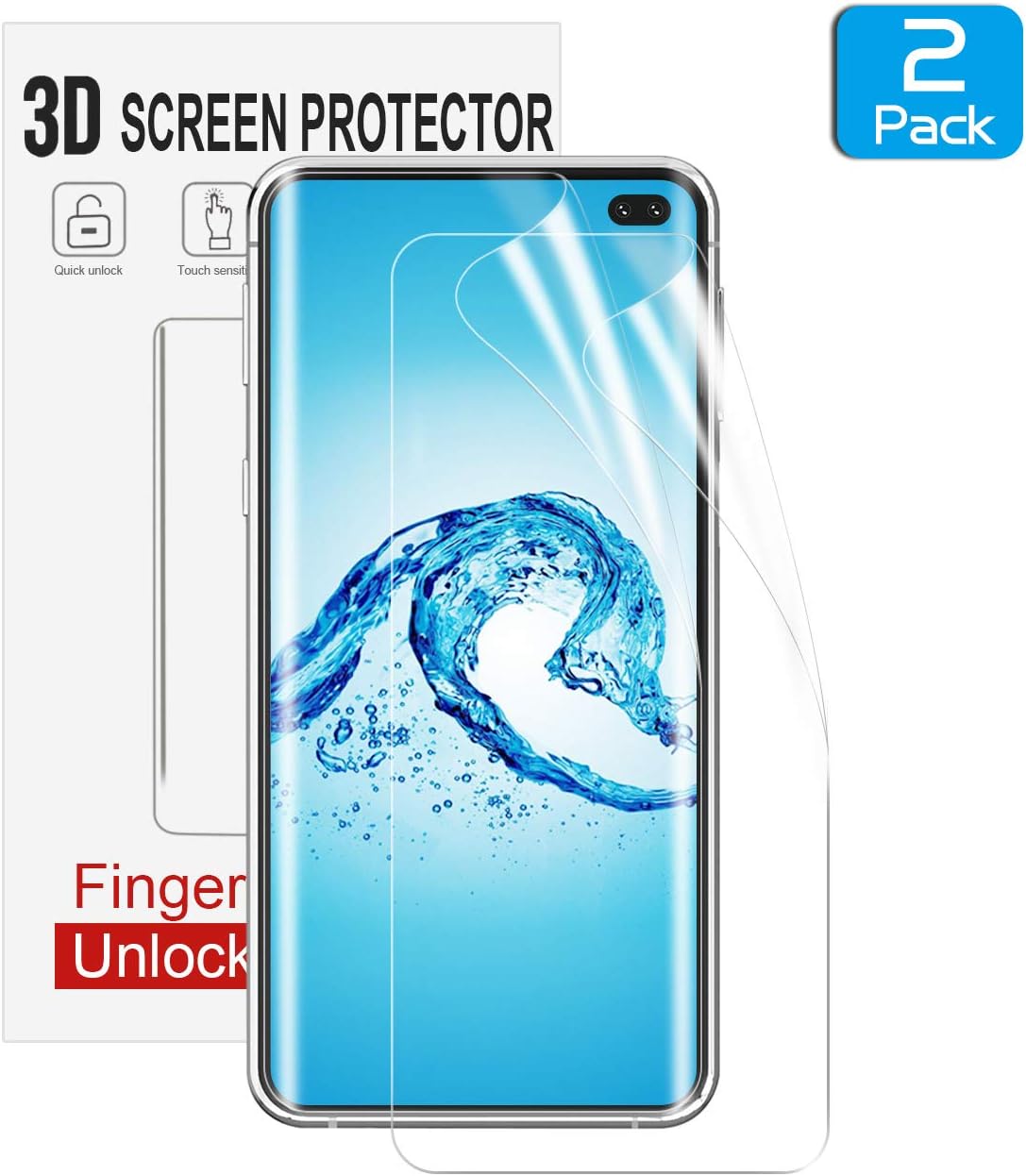 Kolpop Samsung Galaxy S10 Plus Screen Protector, Liquid-Skin [in-Display Fingerprint Support] Full Coverage Screen Protector for Samsung Galaxy S10 Plus (2019) HD Clear Case-Friendly Film [2 Pack]