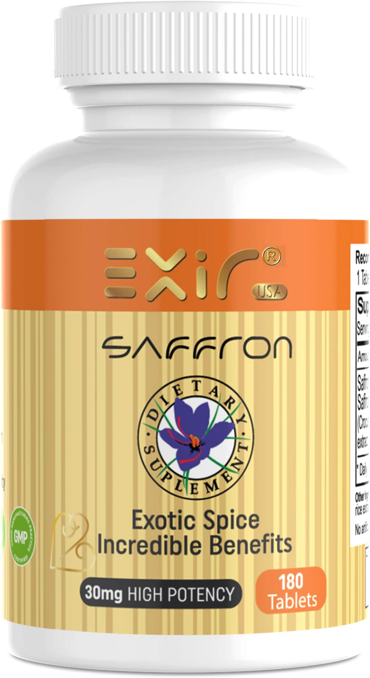 EXIR® Saffron, Saffron Extract Supplements Eye Health Mood Memory Brain Concentration Immune 180-Tablets - Appetite…