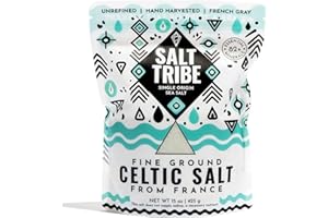 Salt Tribe | Celtic Sea Salt Organic 82 Minerals | Fine Ground | Hand Harvested | 15 ounce | Light French Gray | Unrefined | Sal Celtica Organica | Single Origin France | 425+ Servings