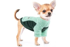 KOSIYI Small Dog Clothes Green Dog Sweaters for Small Dogs Girl Boy, Turtleneck Dog Sweatshirt with Leash Hole, Winter Pet Pullover Coat Apparel Puppy Jacket, XS, Green
