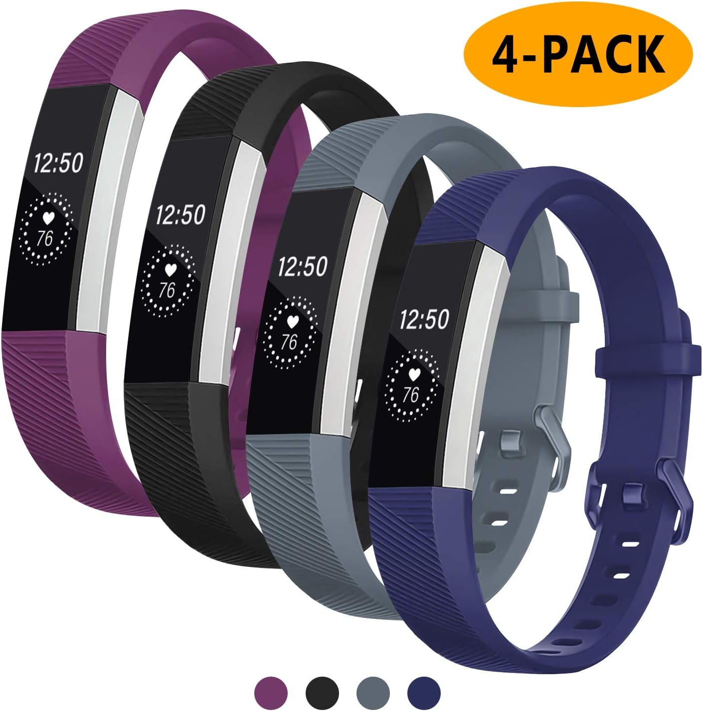 Welltin Bands Compatible with Fitbit Alta/Alta HR for Women and Men(4 Pack), Classic Soft Silicone Sport Strap Replacement Wristband for Fitbit Alta/Alta HR/Fitbit,Small Large