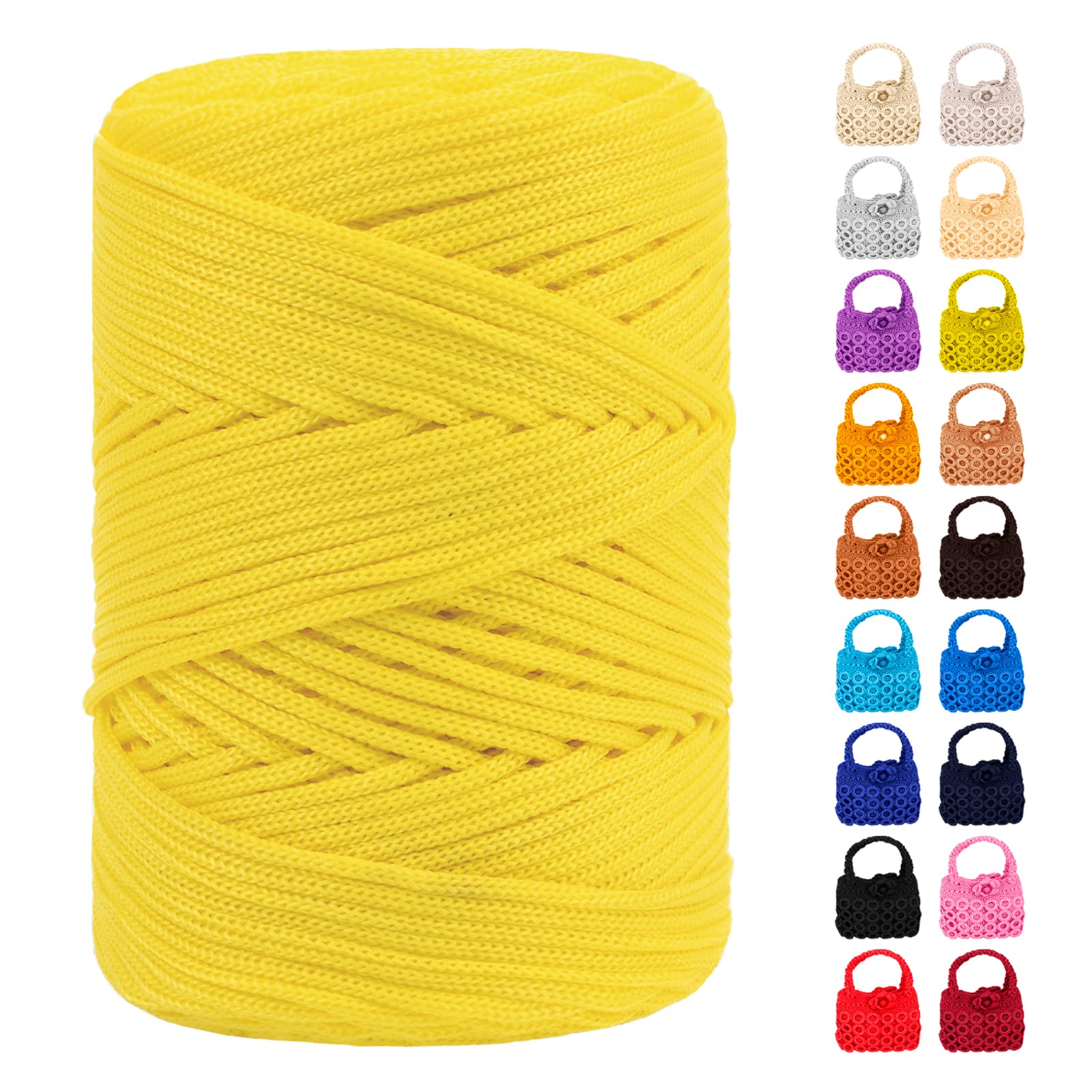 LEREATI Polyester Macrame Cord 3mm for Crocheting, 170m Braided Macrame Rope Polypropylene Cord Crochet Bag Cord, Polyester Macrame Yarn for Basket Bags DIY Crafts Home Decoration (Bright Yellow)