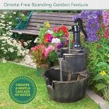 GardenKraft Rustic 2 Tier Garden Fountain Barrel Style with Built-In Pump view 7