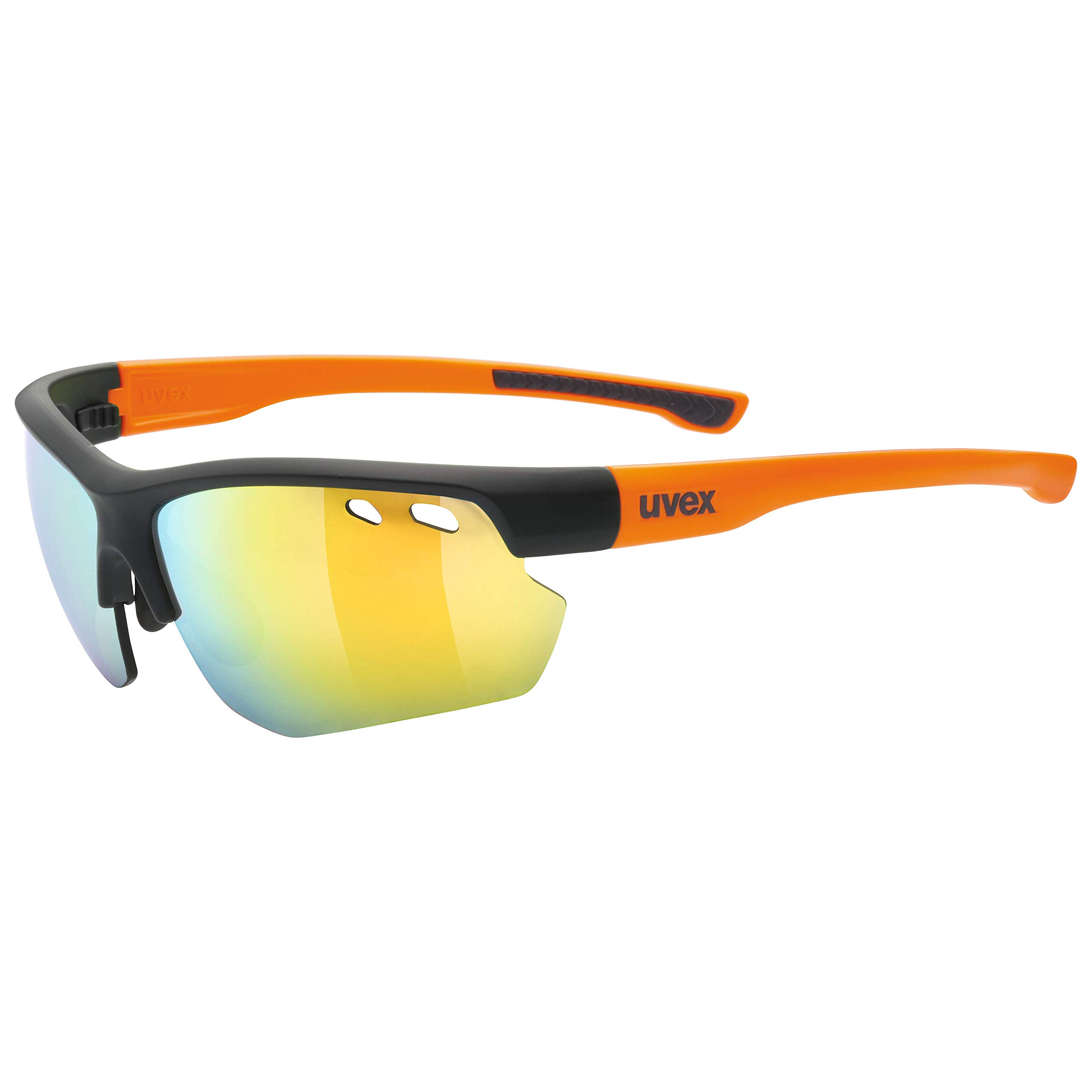 uvex Sportstyle 115 - Sports Sunglasses for Men and Women - Mirrored Lenses - incl. Interchangeable Lenses - Black Matt/Orange - One Size