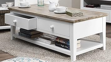 Florence Coffee Table With 2 Drawers And Shelf Navy Blue Amazon