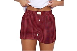 LEHOZIHEQ Women Plaid Boxers Shorts Summer,High Waist Stretch Shorts,Comfy Casual Lounge Shorts Plus Size Shorts