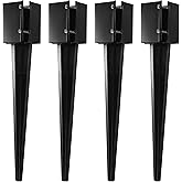 CRIZTA 4Pcs 24" Heavy Duty 4x4 Fence Post Anchor Ground Spike Metal Black Powder Coated - Mailbox Post Anchors. Length: 24 inches, Outer Dimension: 4” x 4” (Fit 3.5” x 3.5” Square Wood Post)