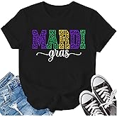LBP Mardi Gras Shirt for Women Happy Mardi Gras Day T-Shirt Womens Fat Tuesday Party Tee Tops