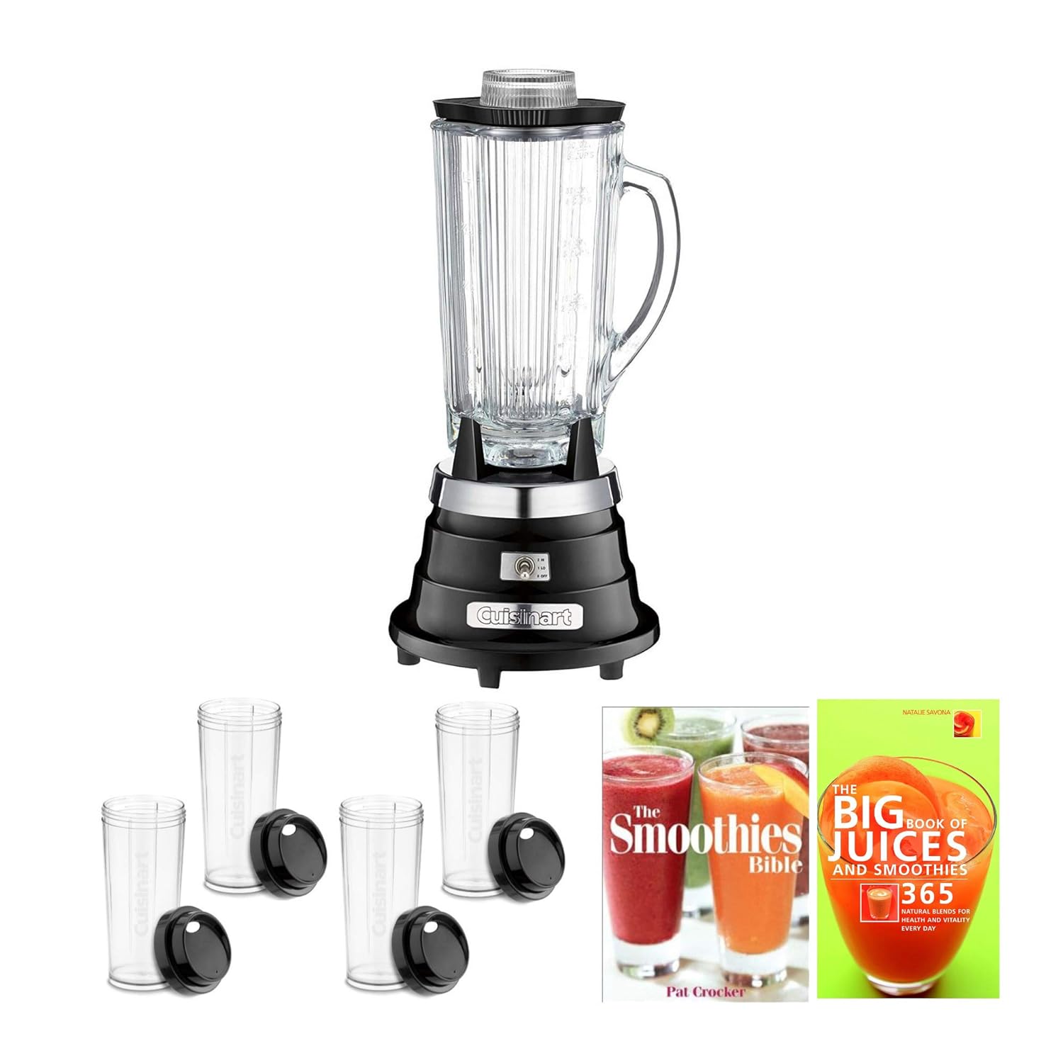 Cuisinart CBB-550 Food and Beverage Blender (Black) with Four Travel Cups and 2 Smoothie/Juice Cookbooks (4 Items)