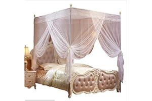 Nattey 4 Corners Canopy Bed Curtains Canopy Bed Netting Canopies For Girls Princess Adults Bed (King, White)