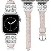 TOYOUTHS Leather Band Compatible with Apple Watch Bands Women 38/40/41/42/44/45/46/49mm Dressy Slim Leather Strap with Designer Heart Knot Buckle for iWatch Series 11 10 9 8 7 6 5 4 SE/Ultra 3 2 1