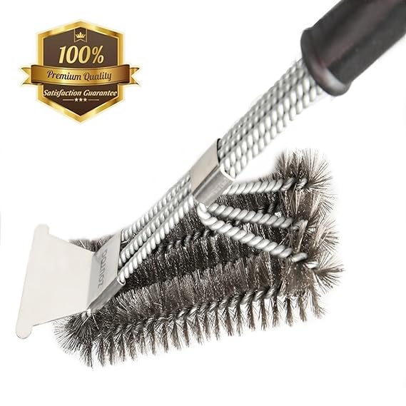 OAMCEG Ausverkauf?Grillbürste, 3 in 1 BBQ Grillbürste mit starken Schaber.360 ° Reinigung, 18' Extra Langer Griff. Langlebig 