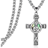 Hantuorui St Peregrine Patron Saint of Cancer Necklace 925 Silver Silver Saint Peregrine Medal Cross Pendant Necklace for Men Women Amulet Protection Jewelry Gifts
