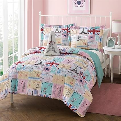 Amazon Com Paris Theme Bedding 4 Piece Full Size Comforter Shams