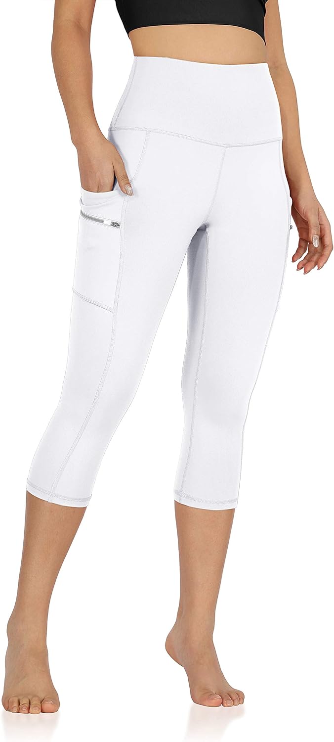 ODODOS Women's High Waisted Dual Pockets Workout Capris Leggings, Sports Running Yoga Gym Athletic Leggings- 19" / 28" Inseam: Clothing