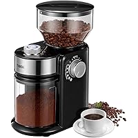 Electric Burr Coffee Grinder, Update New Adjustable Burr Mill with 18 Precise Grind Setting for 2-14 Cup, TIBEK