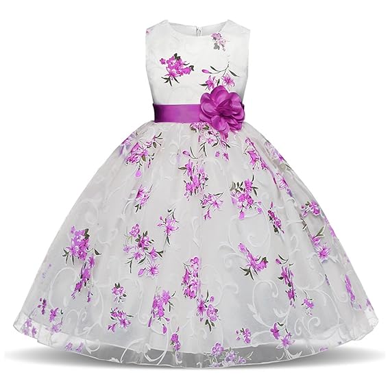 NNJXD Mädchen Festzug Blumen bedruckt ärmelloses Tüll-Kleid
