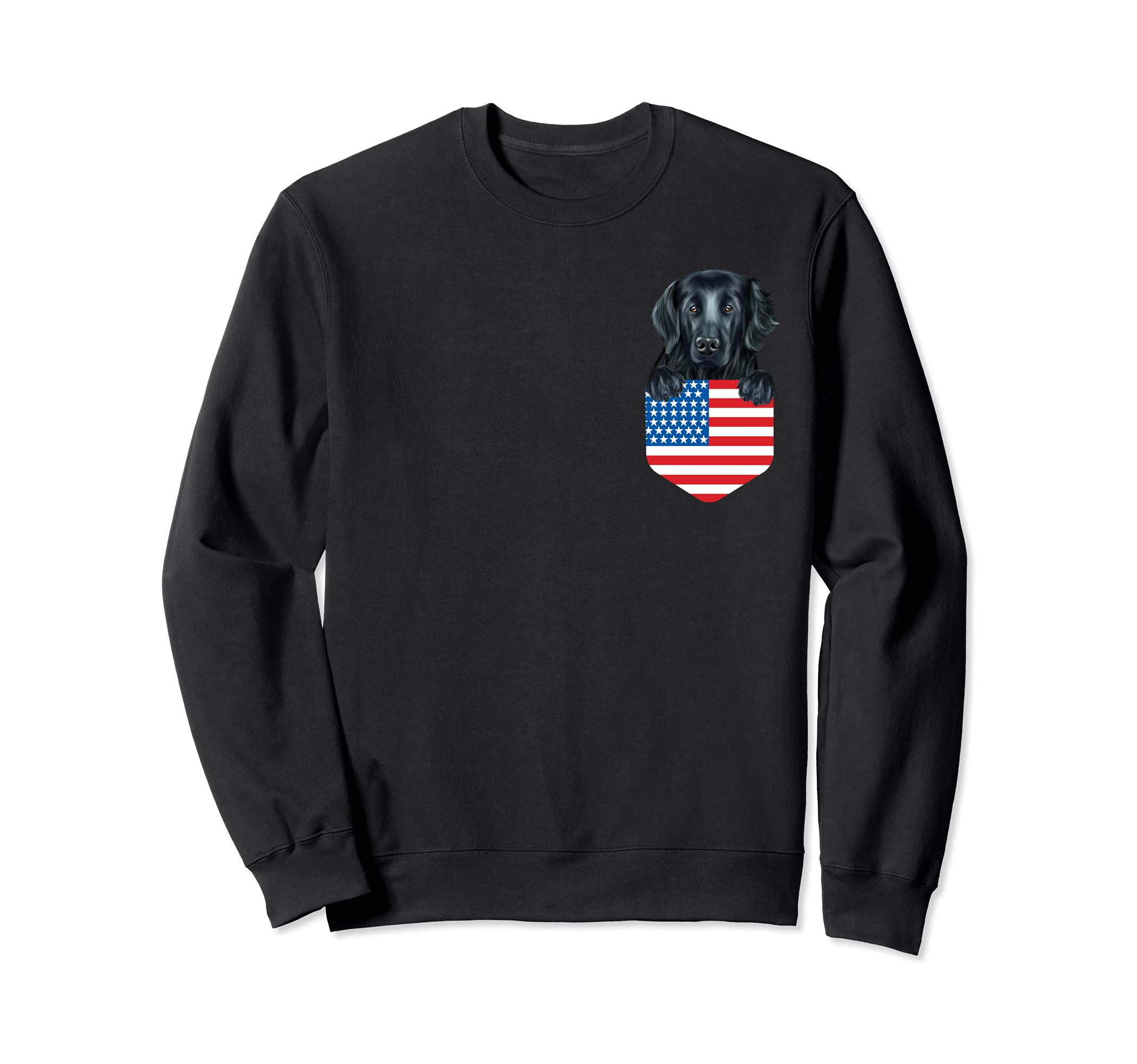 America Flag Flat-Coated Retriever Dog In Pocket Sweatshirt