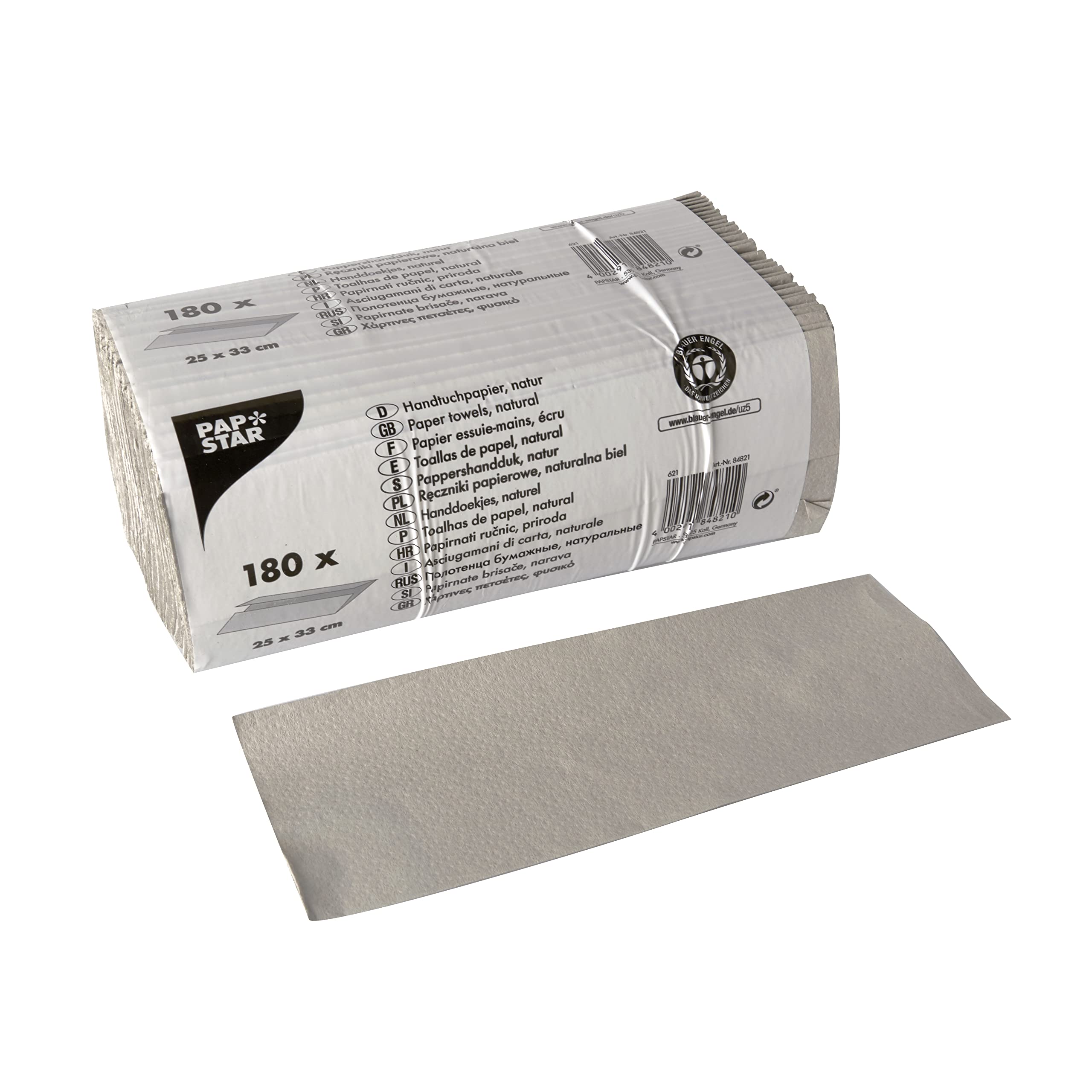 PAPSTAR, #84821 180 Sheets Hand Towel Paper 31 cm x 25 cm Natural C-Fold 1-Ply