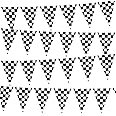 100 Ft Pennant Banner Checkered Racing Flag Triangle Flag, F1 Double Sided Racing String Flag Black and White for Birthdays,Holidays,Festivals,Racing Theme Party Supplies Decorations (Black&White)