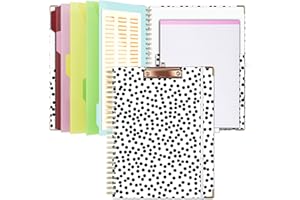 Ospelelf Clipboard with Storage 8.5 X 11，Padfolio Organizer, Spiral Portfolio Letter Size with Notepad, Pen Holder, 5 Extra Folder Divider Pages, Elastic Closure Nurse Office Essentials (Polka Dots)
