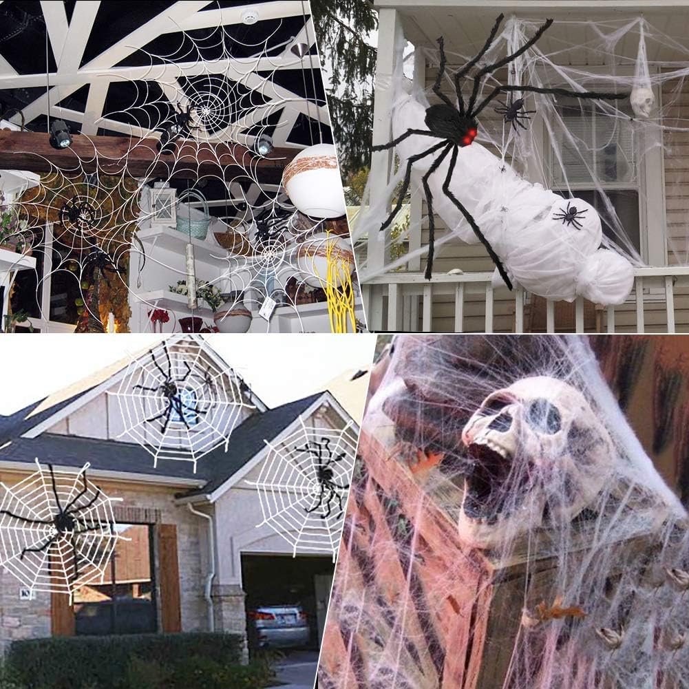 Aytai 200" Halloween Spider Web Decor Outdoor 59" Giant Spider with LED Eyes, Scary Fake Spider and Huge Spider Webs Halloween Decorations for Home Party Yard Haunted House Decor : Garden & Outdoor
