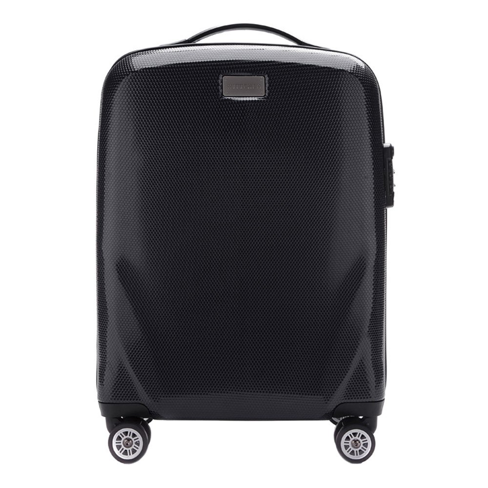 WITTCHEN PC Ultra Light Hand Luggage Small Suitcase Cabin Size Trolley Suitcase Travel Suitcase Polycarbonate Cabin Suitcase Four Wheels TSA Combination Lock Aluminum Telescopic Handle Size S Black