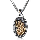 KIRTIJW St Christopher/George/Michael/Jusus/Mary Necklace for Men Stainless Steel Patron Saints Medallion Jewelry