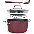 Ninja CW202RD Foodi NeverStick PossiblePot, Premium Set with 7-Quart Capacity Pot, Roasting Rack, Glass Lid & Integrated Spoon, Nonstick, Durable & Oven Safe to 500°F, Cherry Tart