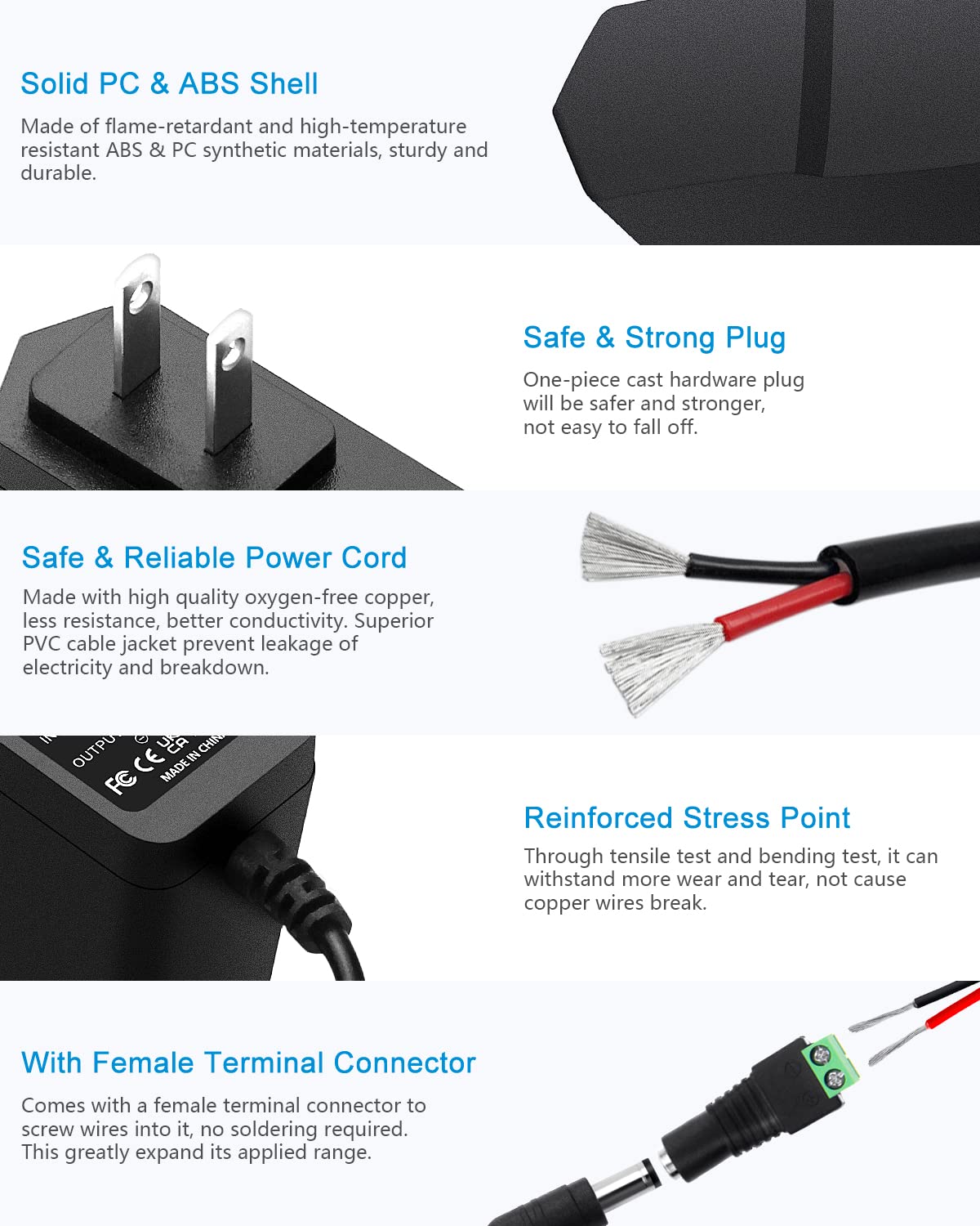 ALITOVE 24V 500mA Power Supply 0.5A AC/DC Adapter AC 100-240V to DC 24 Volt Converter Power Cord with 5.5 x 2.5mm Barrel for 12W Devices LED Lights Razor Essential Oil Diffuser Humidifier