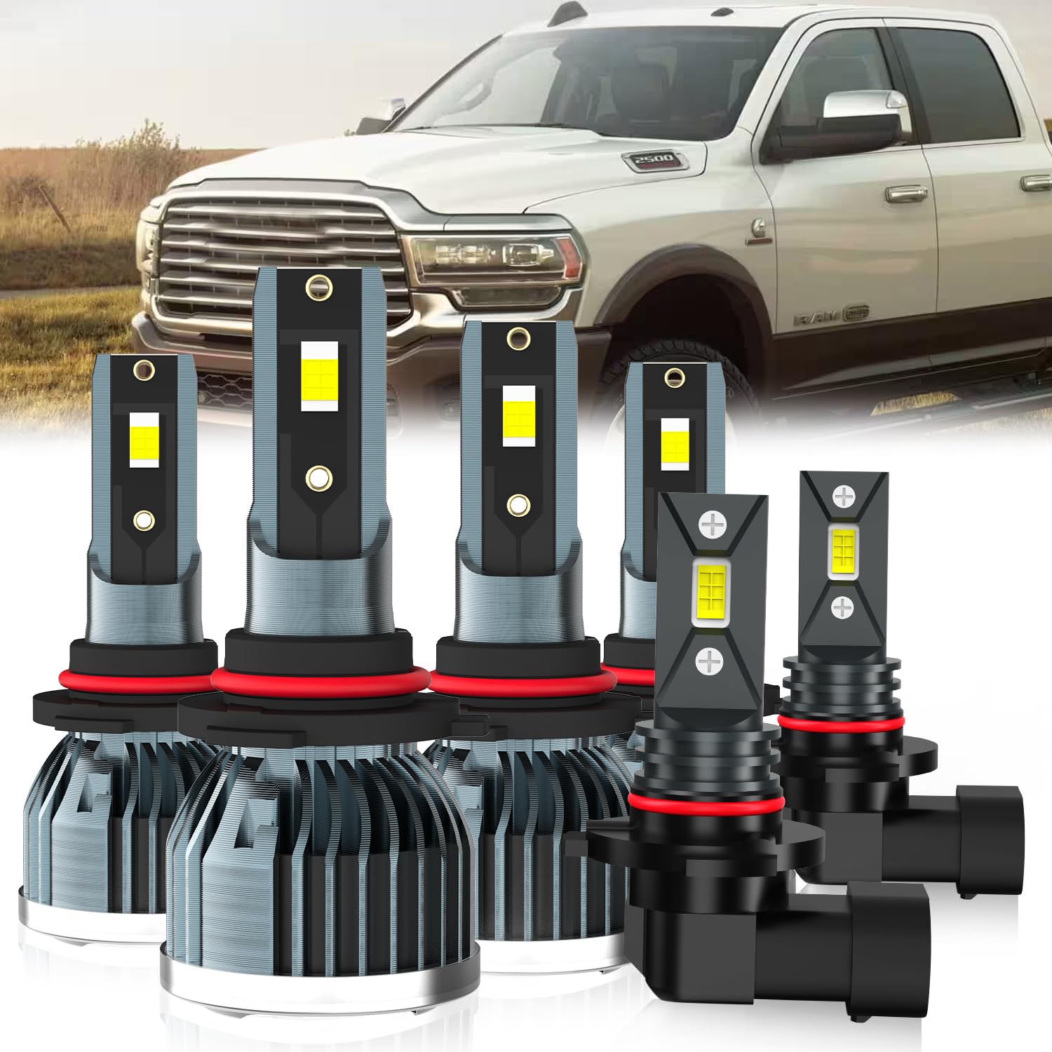 Photo 1 of QIPEIZSP Fit For Dodge Ram 1500 2500 3500 With Projector 2016-2018 Light Bulbs, 9005 High Beam Low Beam + 9145 Fog Light Bulb, 6-Pack