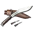 ESK Afghan Kukri Knife | Traditional Full Tang Carbon Steel Kukri Machete-11 Inch Blade, 5.5 Inch Rosewood Handle with Water Buffalo Brown Leather Sheath and Two Small Knives, Handmade in Nepal
