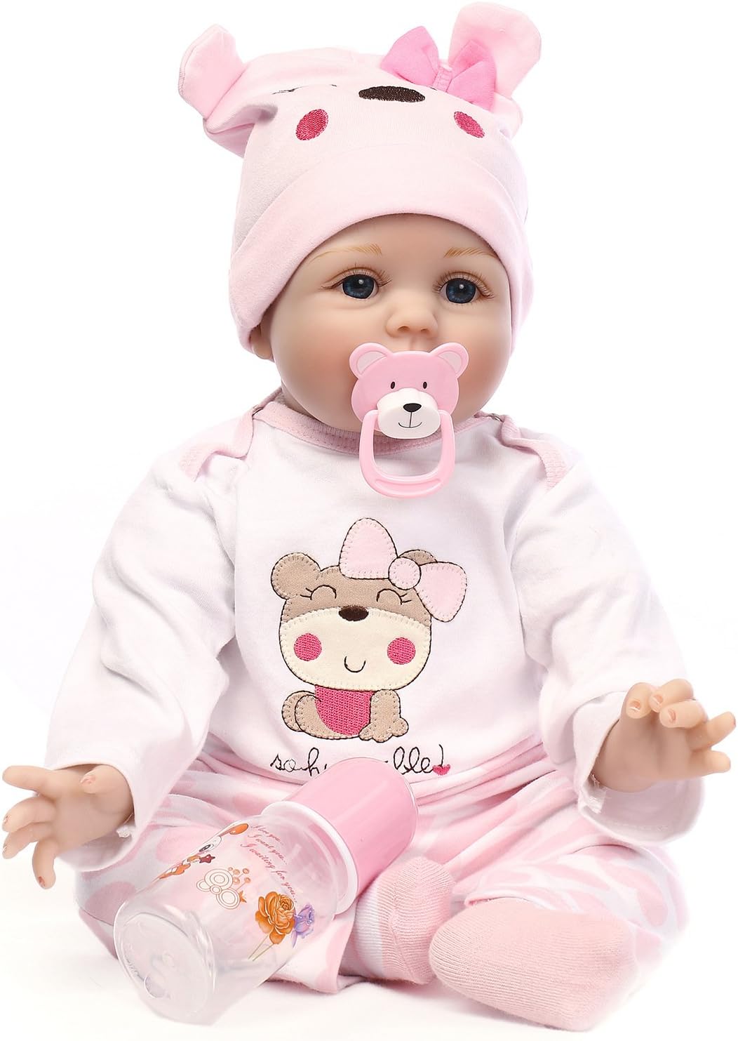 DLFTELS Reborn Baby Dolls Lifelike Realistic Baby Dolls 22 inch Soft Silicone Full Body Baby Dolls with Clothes and Magnetic Pacifier for Ages 3+