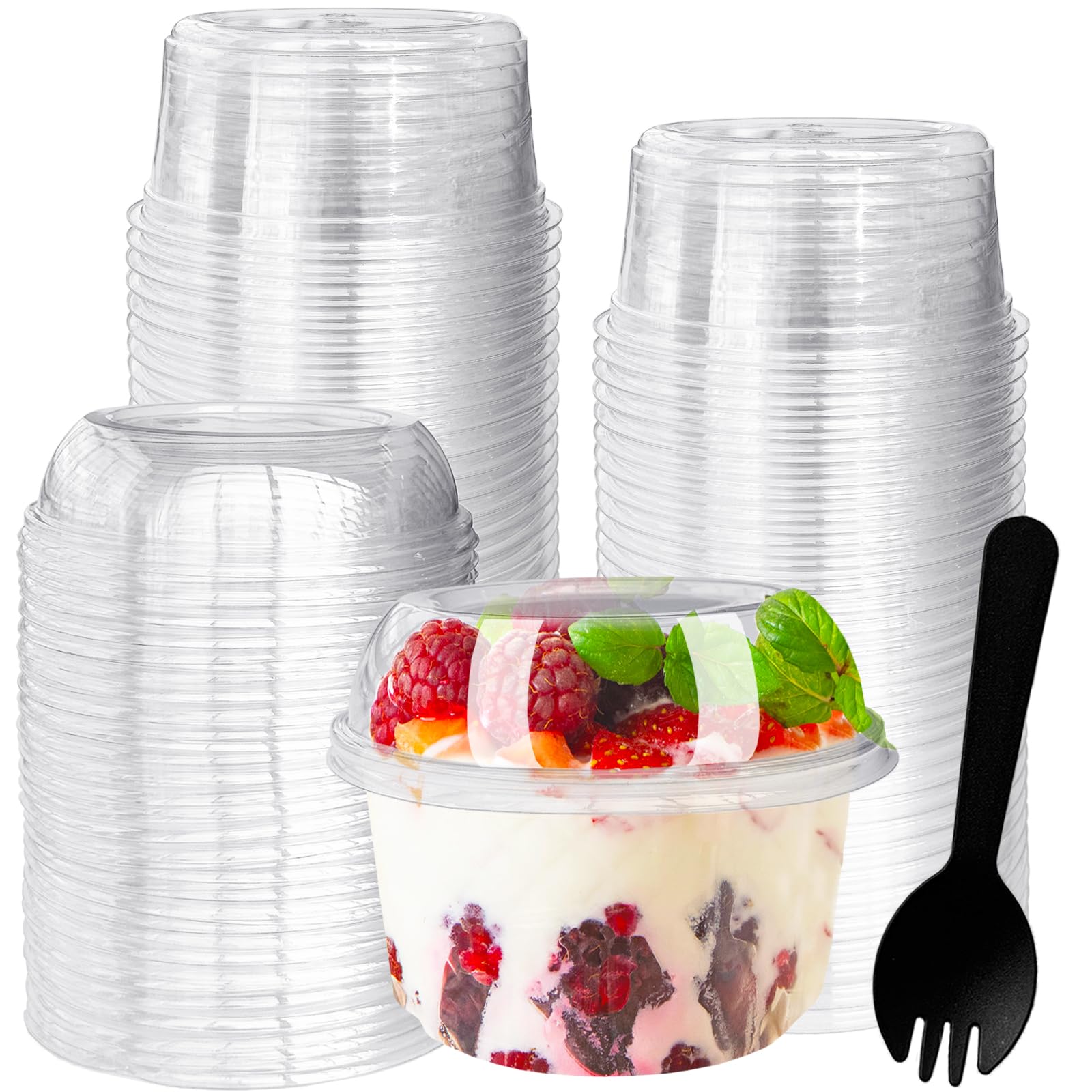 Photo 1 of Tiaiidi 50 Pack 12 oz Disposable Clear Plastic Cups with Dome Lids and Spoons,Plastic Dessert Cups,Disposable Snack Bowls for Ice Cream,Cake,Snacks,Fruit,Cold Drinks,Milkshake,Pudding,Salad