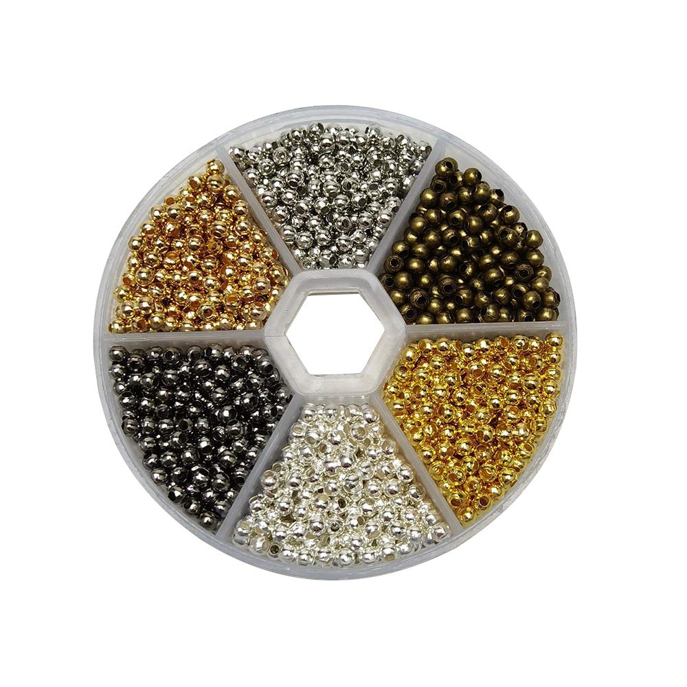 Chenkou Craft 1Box 1800pcs Assorted of 6 Colors Metal Tinny Spacer Beads Jewelry Making Supplies (3mm, Mix)