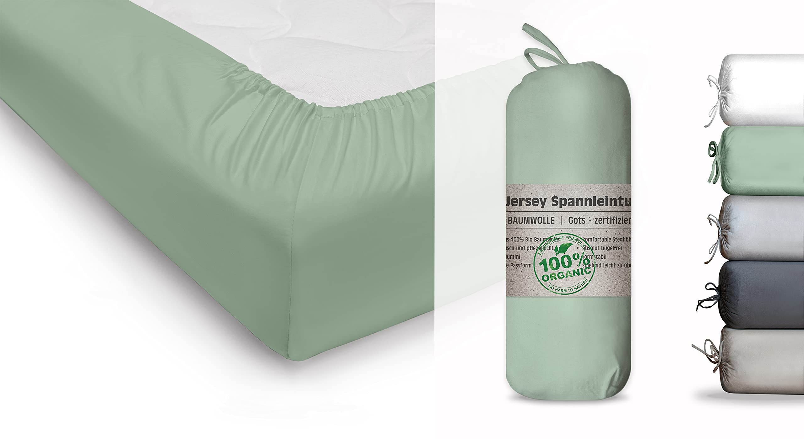 Blue Moon Organic Cotton Jersey Bed Sheet - Fitted Sheet 160 x 200 cm - Fitted Sheet 160 x 200 cm Organic Cotton GOTS Certified Ökotex Made in Green (Green, 140-160 x 200 cm)