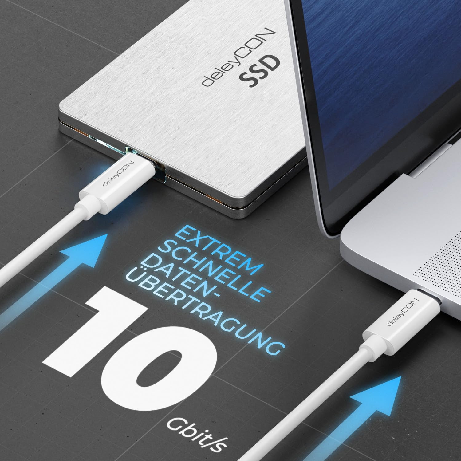 deleyCON 1m USB C Kabel USB3.2 Gen2 (10 Gbit/s + 100W Fast Charge) Ladekabel Datenkabel für SDD HDD Apple iPhone 17 16 15 Pro Max Air Galaxy S26 S25 S24 S23 iPad MacBook iMac Tablet Switch PS5 Weiß 3