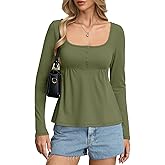 EasyGala Womens Babydoll Long Sleeve Peplum Tops Sexy Y2k Square Neck Henley Shirts Cute Going Out Top Winter 2026