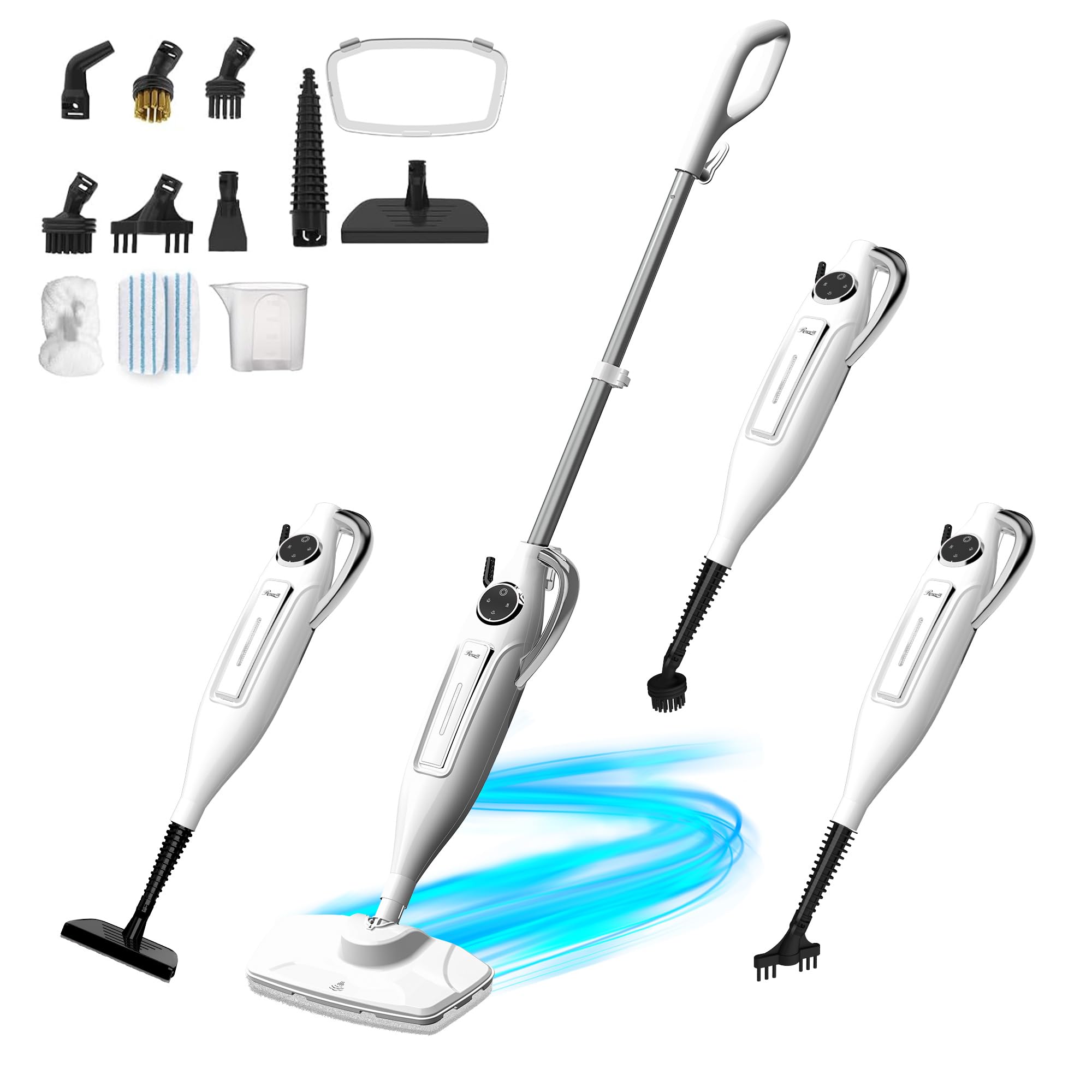Rosewill 11-in-1 Steam Mop, 260°F Handheld Steam Cleaner, 1200W Detachable Steam Mops for Floor Cleaning, Removable Tank, Multi-Purpose Steamer for Hardwood, Tile, Grout, Furniture – White