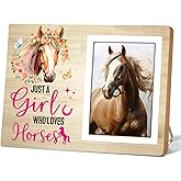 Itsoly Horse Picture Frame, Rustic Farmhouse Horse Girl Flower Gifts for Horses Lover Photo Frame, Just a Girl Who Loves Horses,Birthday Christmas Gifts,Frits 4x6 Photo12P141