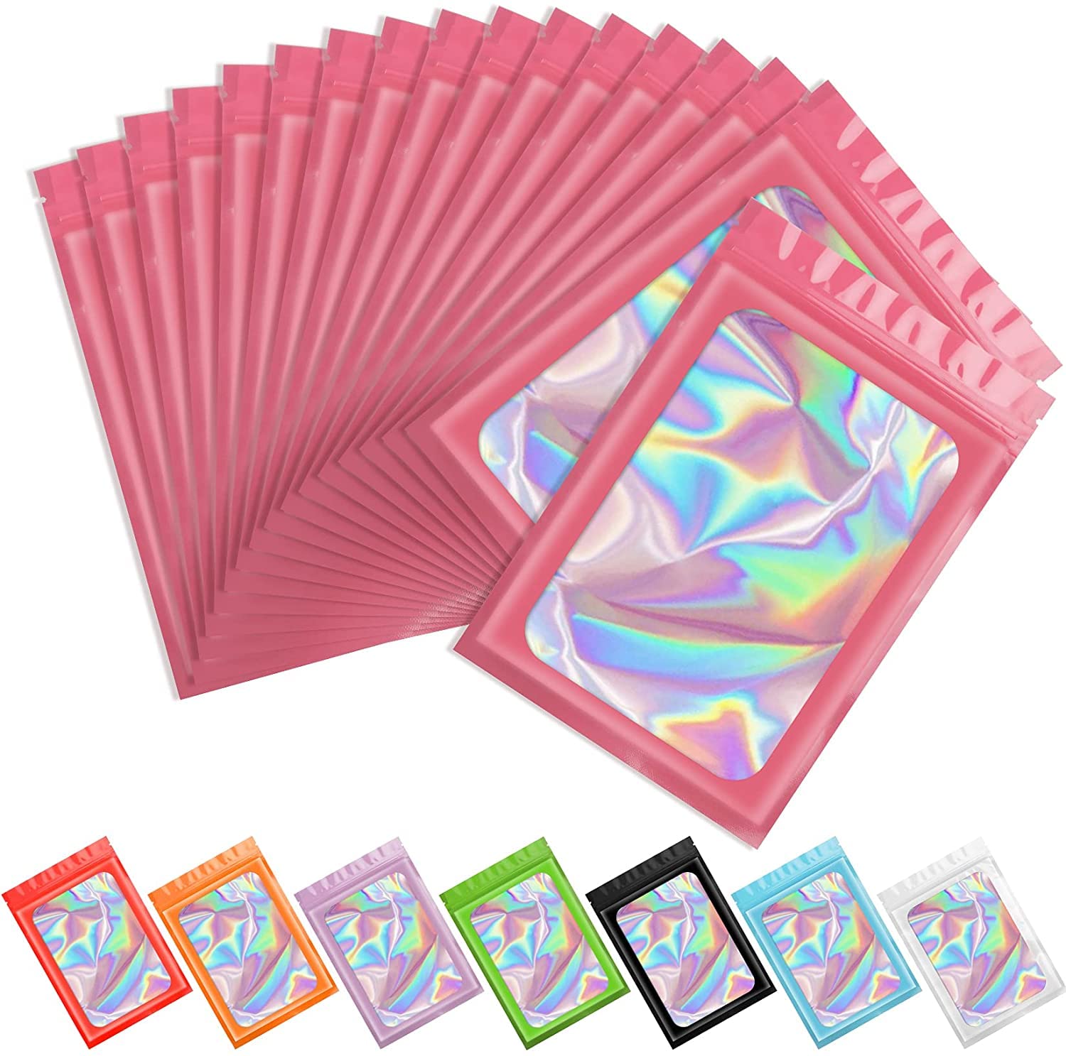 Artcut 100 PCS Mylar Bags, Holographic Bags, Baggies, Small Plastic Bag(Pink, 2.4 * 3.9inch)