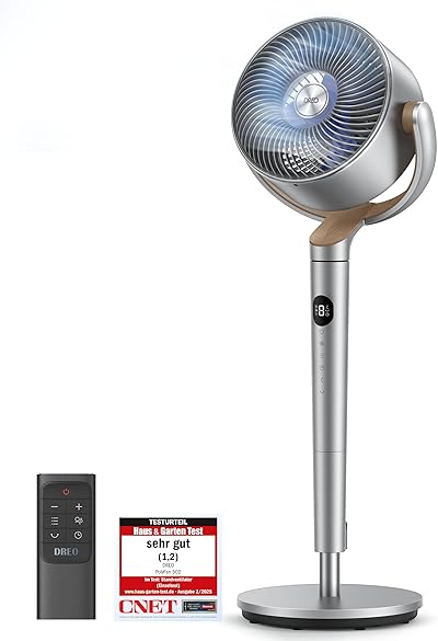DREO 23dB leiser Standventilator, 120°+120° Omni-direktionale oszillierende Ventilator, 27 m Windentfernung, 1615 m³/h Luftvolumen Echt Turbo-Luftzirkulator Fans, 102CM Höhe 3 Modi 8-Geschwindigkeit