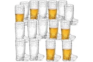 JoyServe Cowboy Boot Shot Glasses - (Bulk Pack of 24) Mini Reusable Clear Plastic Glass Cups for Themed Birthday Parties Deco