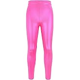 NewL Kids Girls Dance Pants Gymnastic Shiny Metallic Dance Leggings Skinny for Performances Costume