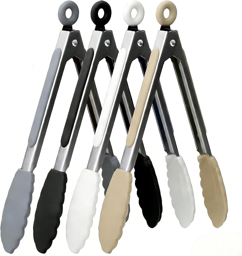 ZHIYE 7 Inch Kitchen Tongs 4 Pcs Silicone Non Slip Locking Clip Food Cooking