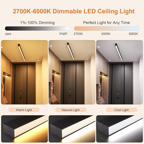 MODERN LED CEILING LIGHT WITH REMOTE, BLACK DIMMABLE CLOSE TO CEILING LAMP FIXTURES, 30W CCT (2700K-6000K), SMART LINEAR CEILING LIGHTS FOR LIVING ROOM BEDROOM OFFICE HALLWAY KITCHEN(39.1INCH/3.26FT)