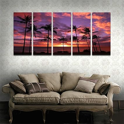 Cyioart 5 Panels Wandkunst Leinwand Tropics Meer Strand Leinwand